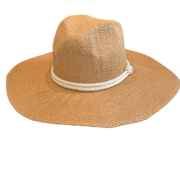 NWT Marcus Adler Dark Tan Marcelle Straw Panama Wide Brimmed Hat - Picture 2 of 6